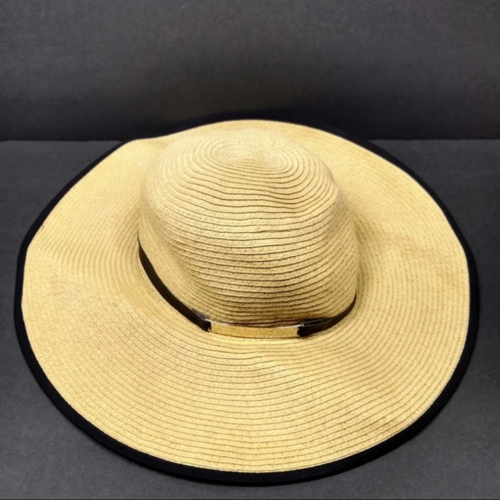 Calvin Klein OS Adjustable Woven Fiber Wide Brim Ribbon Edge Sun Beach Pool Hat